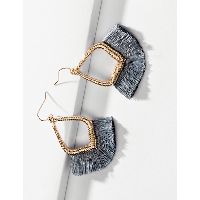 LRC Anting Gantung Fashion Alloy Hollowed Out Ear Fringed Fan Earrings F92314