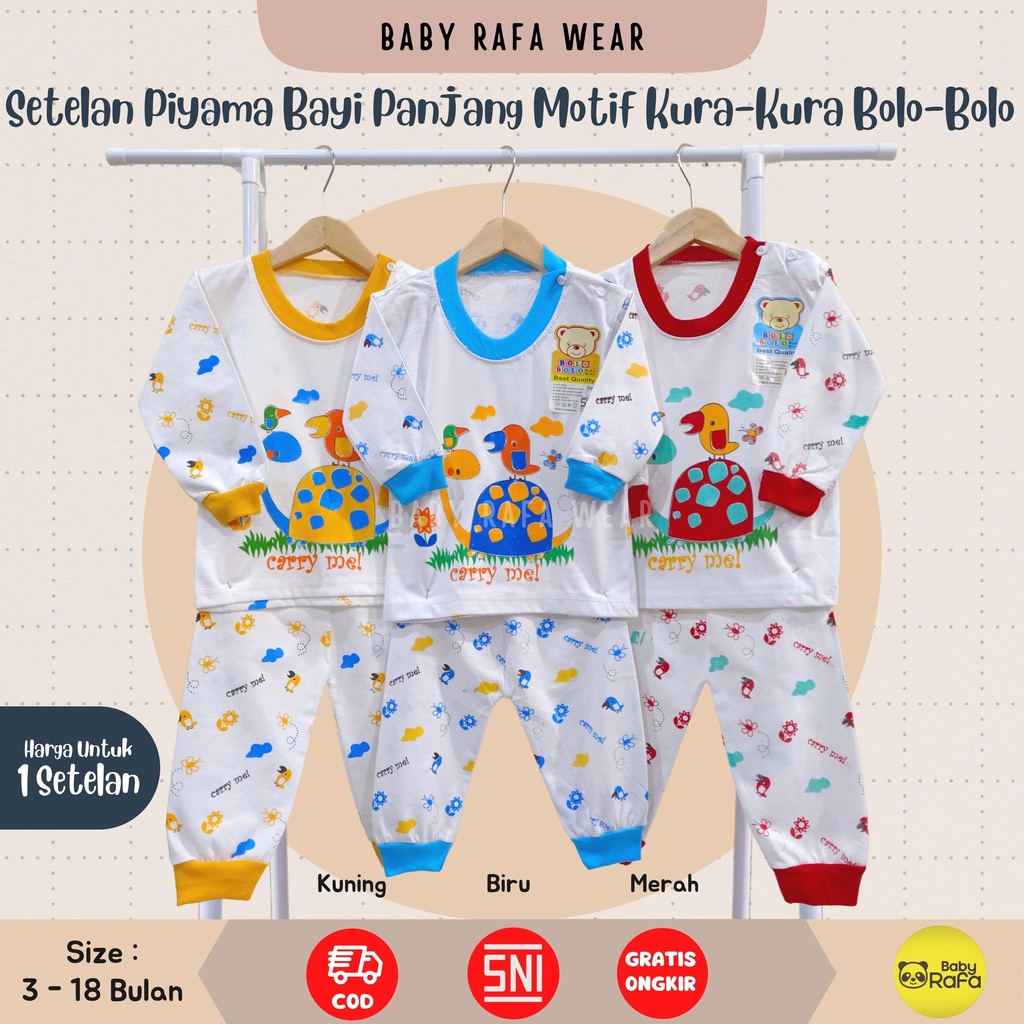 Setelan Piyama Baju Bayi Panjang 3 - 18 Bulan merk Bolo - Bolo SNI motif Kura - Kura