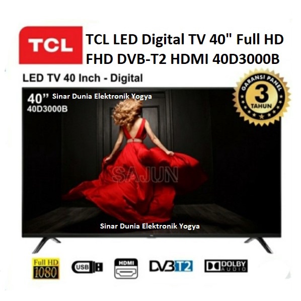 TCL LED Digital TV 40&quot; Full HD FHD DVB-T2 HDMI 40D3000B 40D3000 LED TV