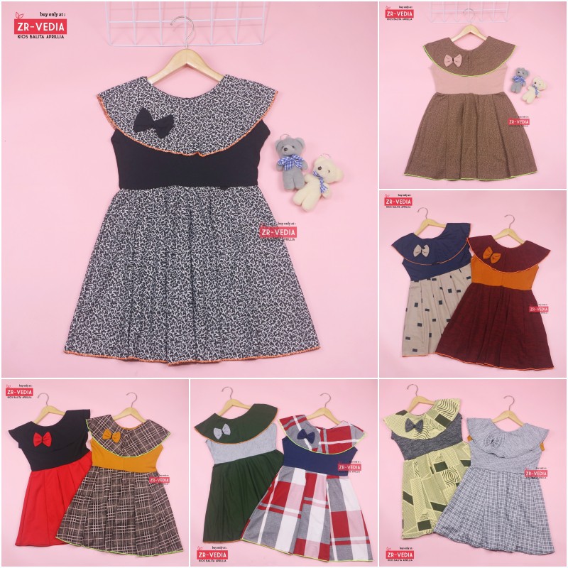 Dress Evelin uk 5-6 Tahun / Baju Anak Perempuan Atasan Model Dres Cewek Gaun Pesta Motif Polos Bunga