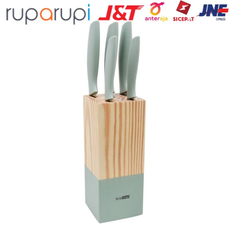 Krischef Pisau Dapur Set 5 Pcs Knife Block Set - Turquoise