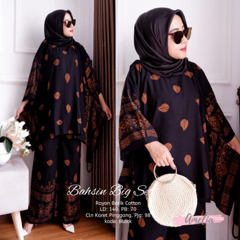 Wayang Set Tunik - One Set Wanita Kekinian Rayon Premium Setelan Wanita Celana Kulot OOTD LD 110 cm
