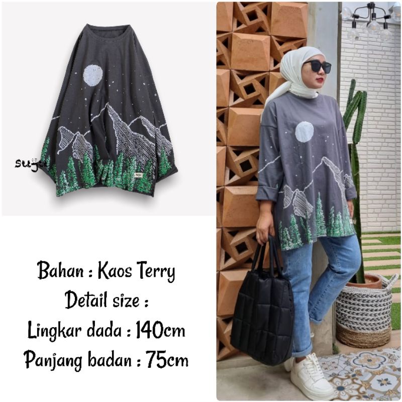 BJ Atasan Blouse Kaos Babyterry Wanita Jumbo Lengan Panjang Ld 120 Pine Blus