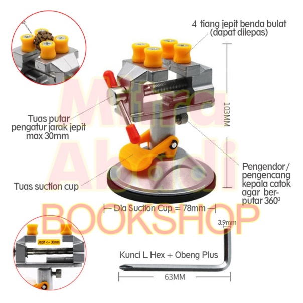 Catok 30 mm Rotasi 360° Suction Cup Rotation Bench Vise