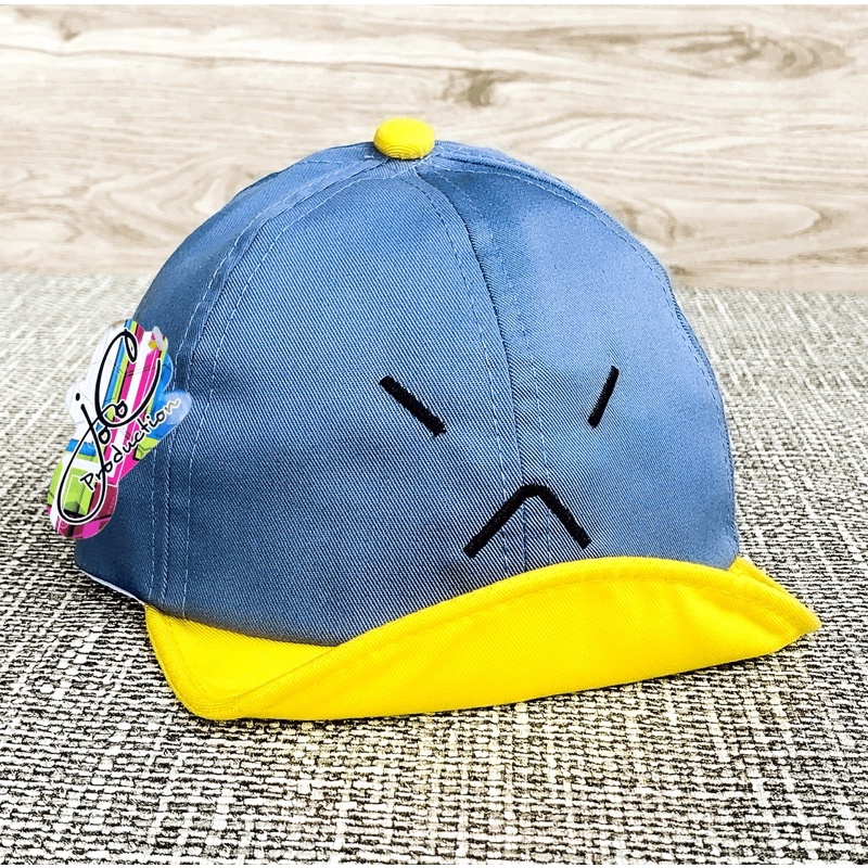 Topi Lokal Anak Bayi Laki Laki Perempuan Model Emoticon Lingkar 47 48 49-Biru/kuning