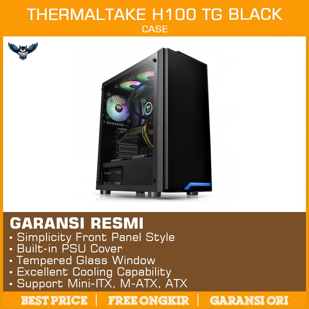 THERMALTAKE H100 TG Black | PC Case Mid Tower Black Casing