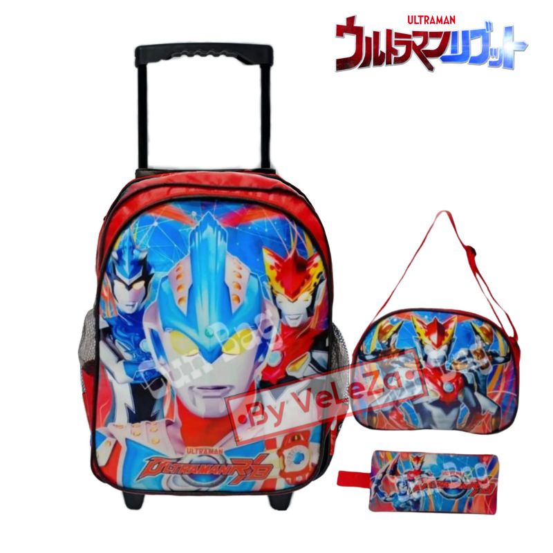 TAS RANSEL TROLI ANAK KARAKTER SUPERHERO 3in1 - TAS + TAS SELEMPANG + TEMPAT PINSIL