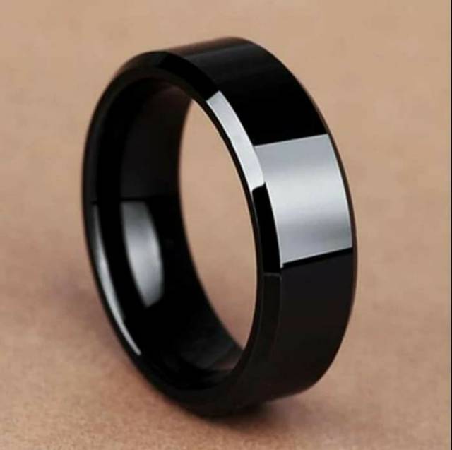 Cincin couple Hitam Titanium Stainless steel sisi segi anti karat selamanya Fashion Ring