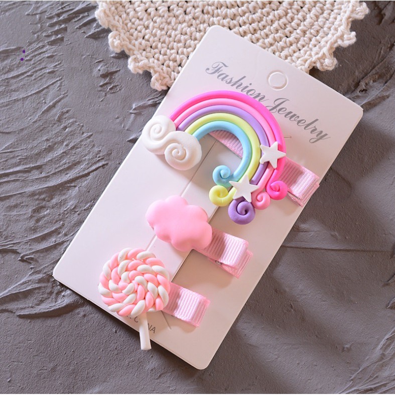 3 Pcs Set Jepit Rambut PELANGI 01 Kartun Unicorn Awan Klip Jepitan Anak Gaya Korea Fashion Hair Clip