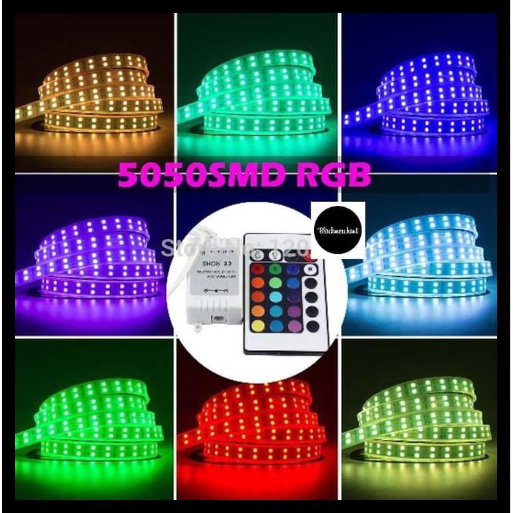 strip led 5050 rgb ip65 multicolour komplit flasher remote trafo