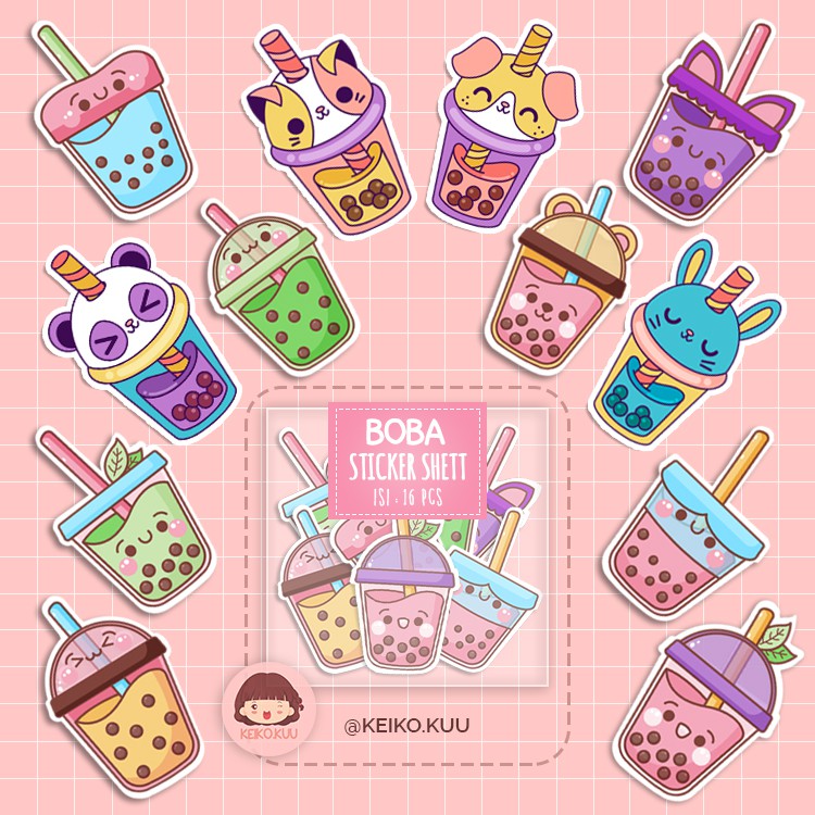 

STICKER SET BOBA WATERPROOF MURAH / STIKER ESTETIK / STICKER TUMBLR / STIKER LUCU ISI 16 PCS