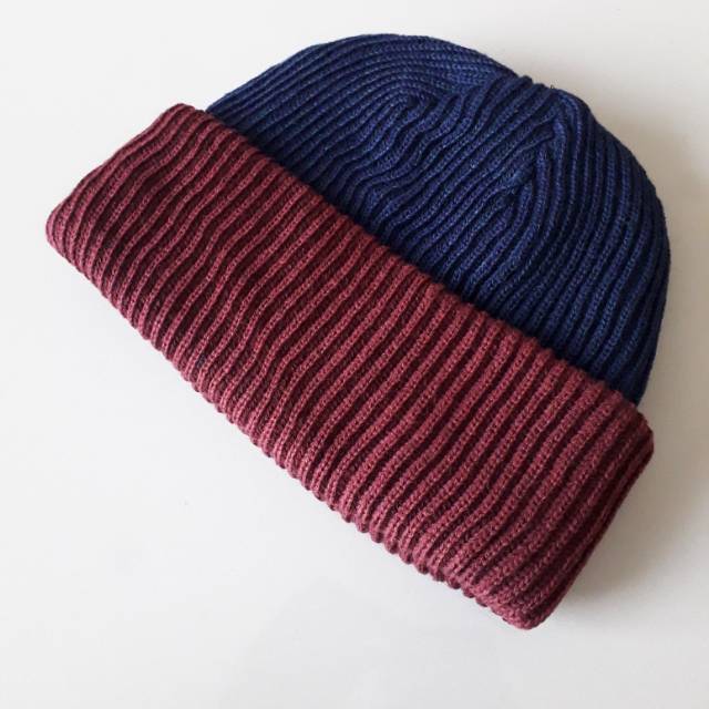 Short beanie hat skate 2 tone navy+maroon/ beanie hat skate series distro/topi beanie hat