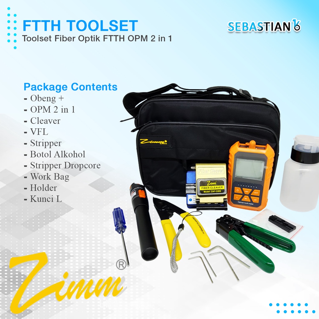 FTTH Toolset Fiber Optik Tool kit Fiber Optic OPM 2 in 1 VFL Cleaver Stripper Alat Kerja Fiber Optik