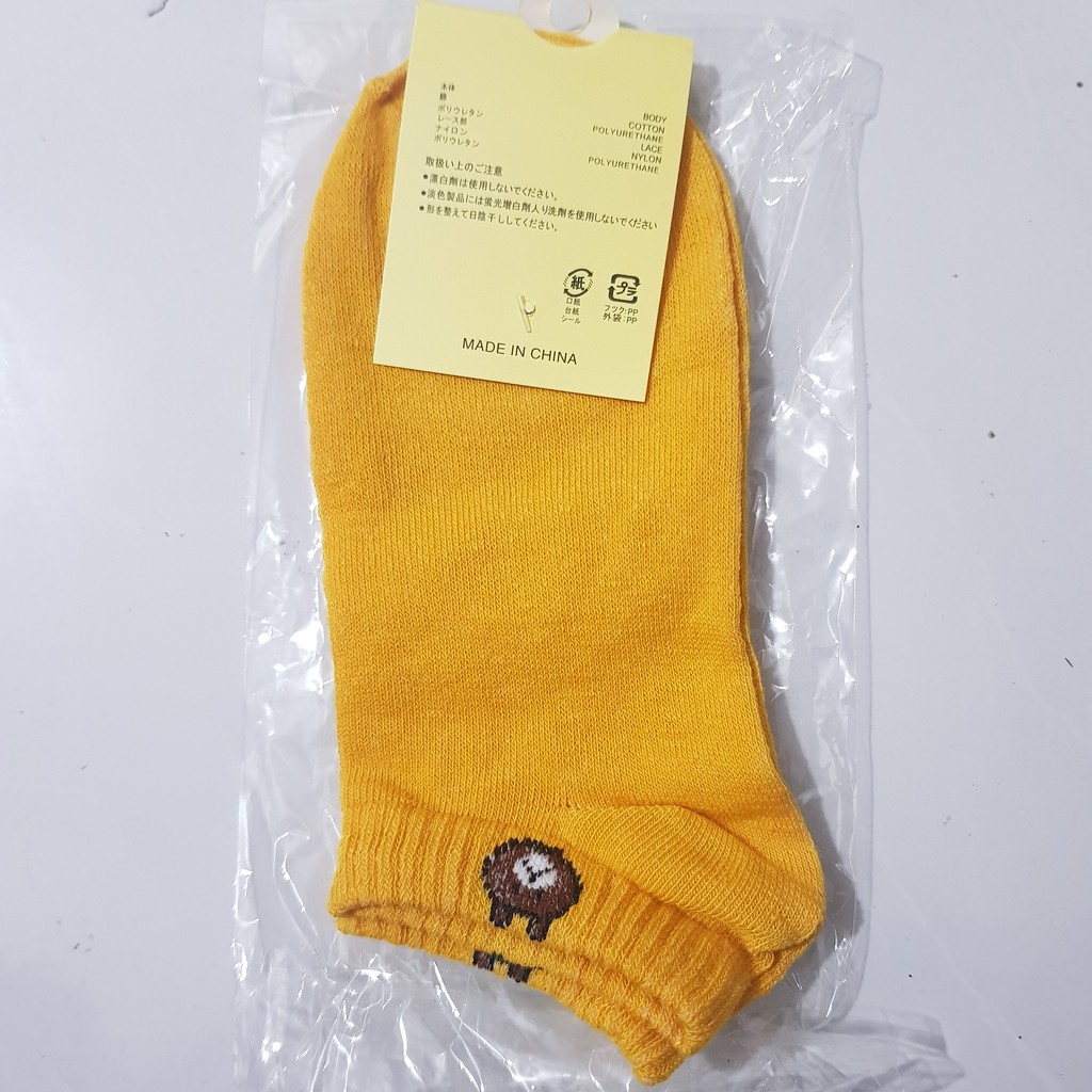 Kaos kaki Motif Beruang Brown Pria Wanita Korea Socks Line Pendek Import-8