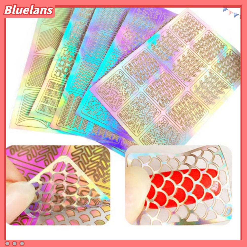 [Bayar Di Tempat][bluelans] 3 Lembar Stiker Nail Art Transfer Desain 3D untuk Manicure