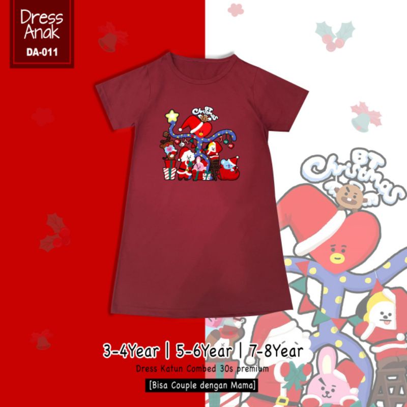 DRESS ANAK EDISI NATAL/DRESS ANAK PEREMPIAN MOTIF NATAL