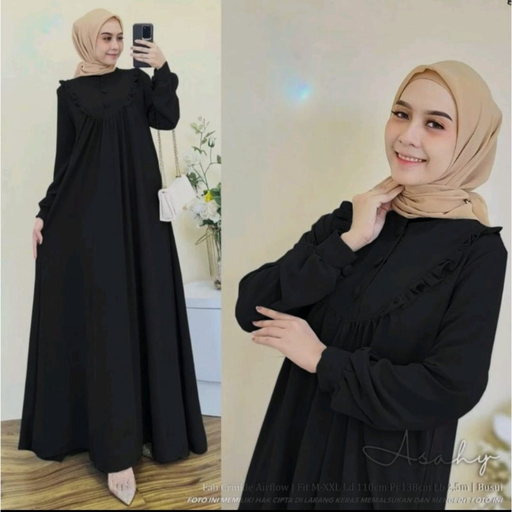 Asahy Dress / Crinkle Airflow / Gamis Wanita Pesta Kondangan Lebaran Terbaru / Long Dress / Dress Maxi / Tunik Midi Terbaru / Gamis Dress Ashay Crinkle Terbaru