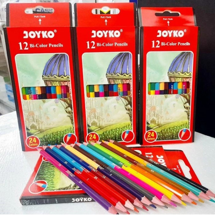 

Terbatas Pensil Warna Joyko Bi-101 1 Pack Isi 12 Pcs ( 24 Warna ) Hemat