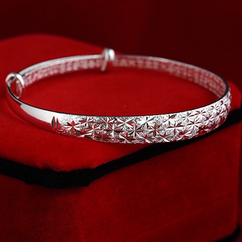 Gelang Tangan Sterling Silver 925 Adjustable Aksen Kristal Elegan Untuk Wanita / Pernikahan