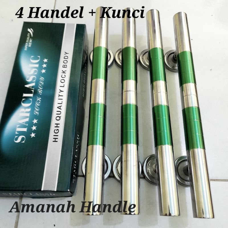 Lengkap - Handle pintu rumah stainless 1 set kunci 33cm minimalis