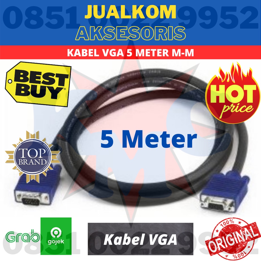 KABEL VGA MONITOR LCD LED Male to male 5 Meter 5M 5 M