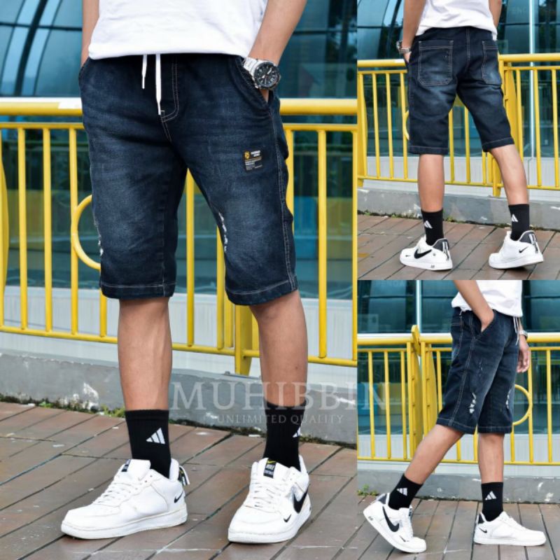 Celana jeans pendek cowok  sobek-sobek/jeans pria dewasa riped terbaru/jeans sobek-sobek yang lgi HI
