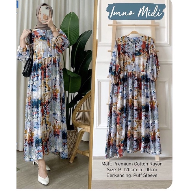 DRESS MIDI LENGAN PANJANG TUNIK BAJU MUSLIM REMAJA BAHAN KATUN ADEM