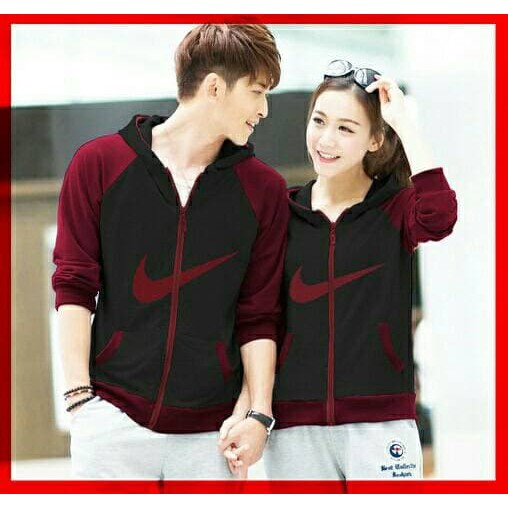 Couple Jaket Hoodie Nike Hitam Maroon