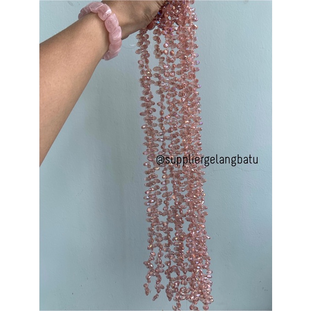 KRISTAL CEKO TETES AIR MATA 6MM SALEM PINK ROSE QUARTZ LUBANG SAMPING