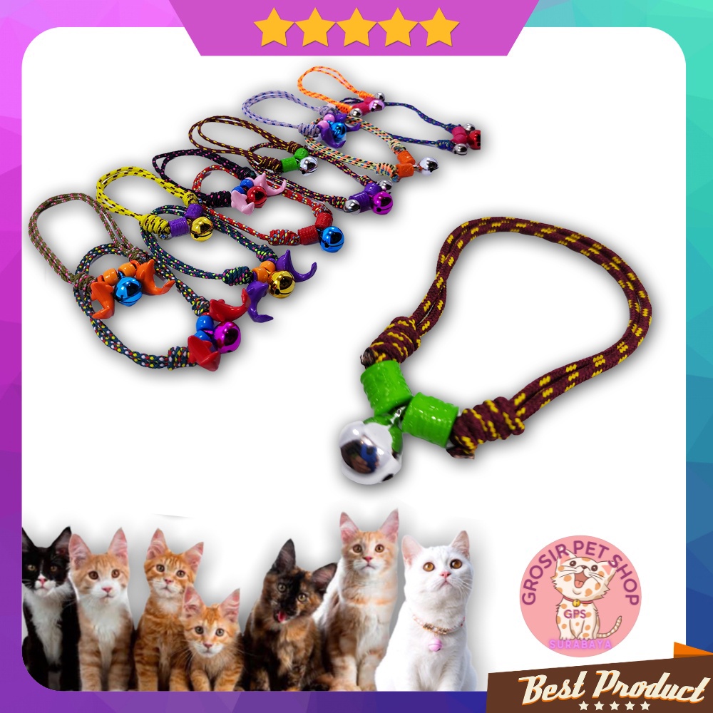 kalung kucing motif bell warna-warni bahan tali prusik