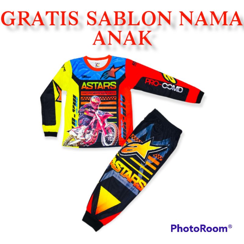 SETELAN BAJU MOTOR CROSS ANAK /GRATIS SABLON NAMA ANAK