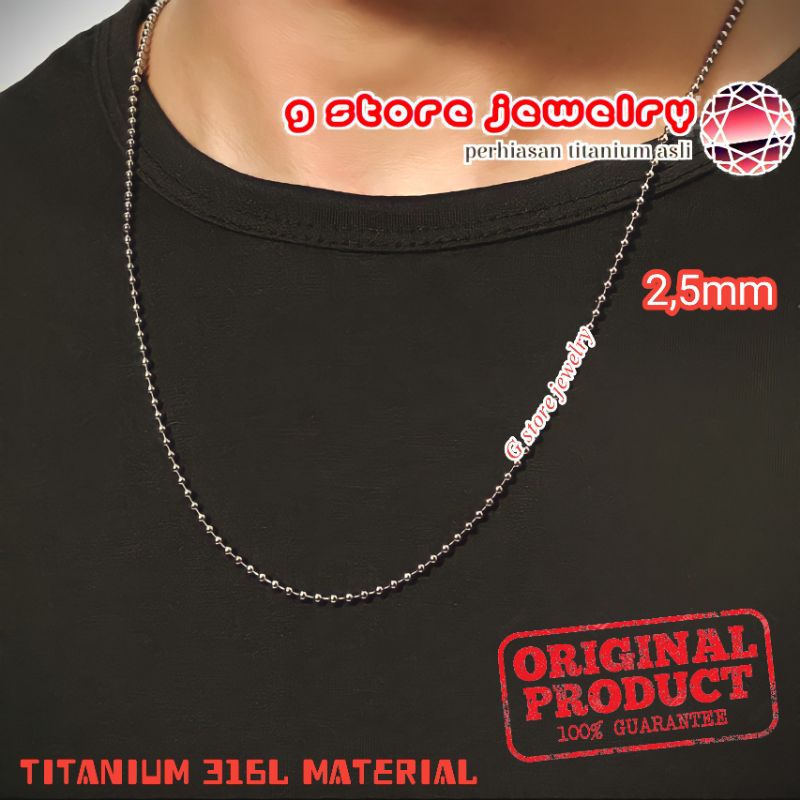 kalung titanium pria cowok keren asli anti karat ori original 100% emas putih silver perak biji lada