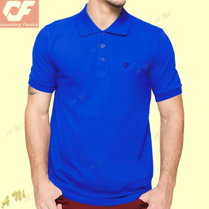 Kaos Kerah P2 35 Biru Tua Polos Pendek COUNTRY FIESTA Original Cowok