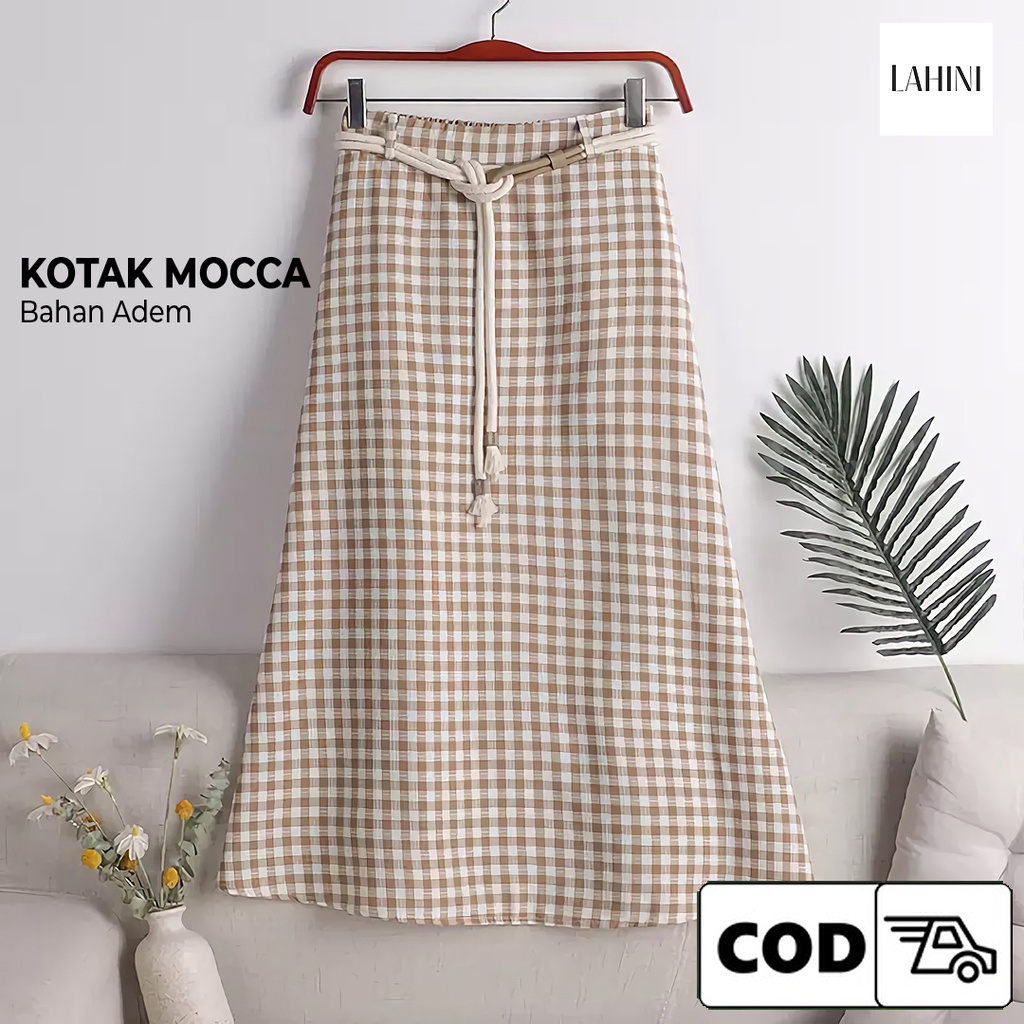 Rok Tartan Panjang Kotak Long Plaid Skirt Korean Style Casual Kekinian Remaja Dewasa Pinggang Karet 