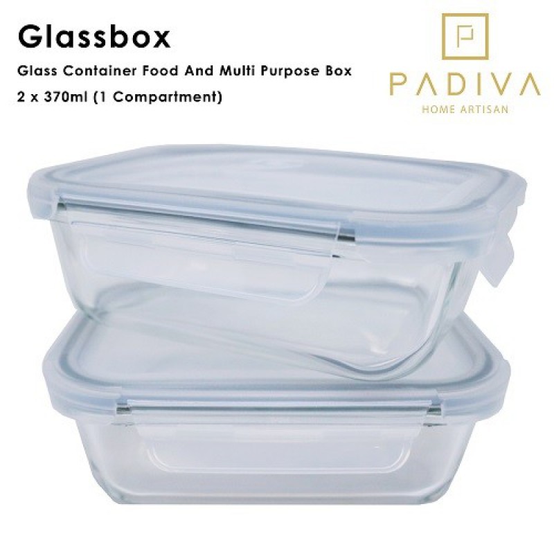 Padiva Glassbox 1 Compartment Glass Container 2 Pcs - 370 ml