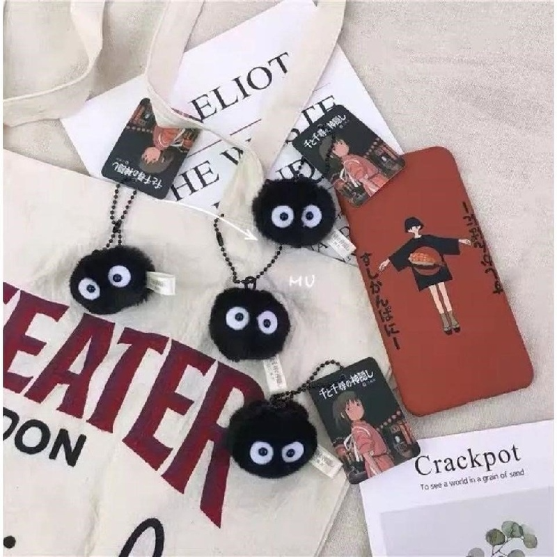 We Flower Gantungan Kunci Bentuk Bola Pom Pom Bahan Bulu Warna Hitam