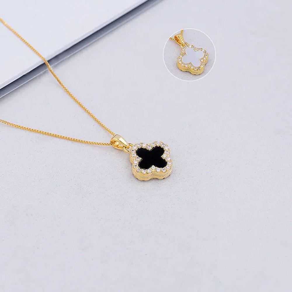 [Elegan] Clover Kalung Trendi Temperamen Indah Shell Keren Berlian Kalung Dua Sisi Wanita Kalung