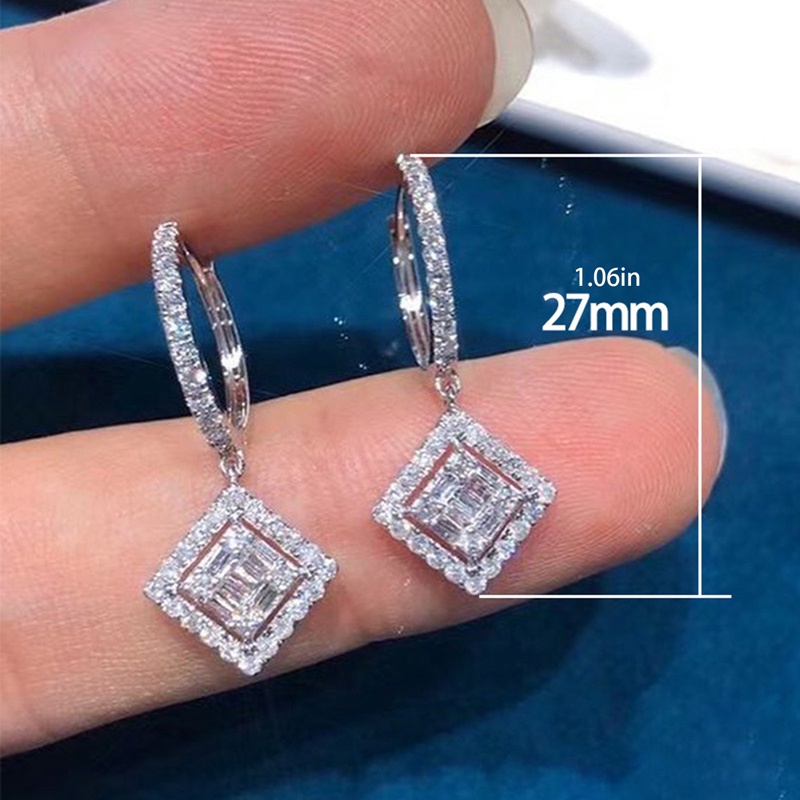 Anting Juntai Liontin Persegi Warna Silver Untuk Pengantin Wanita