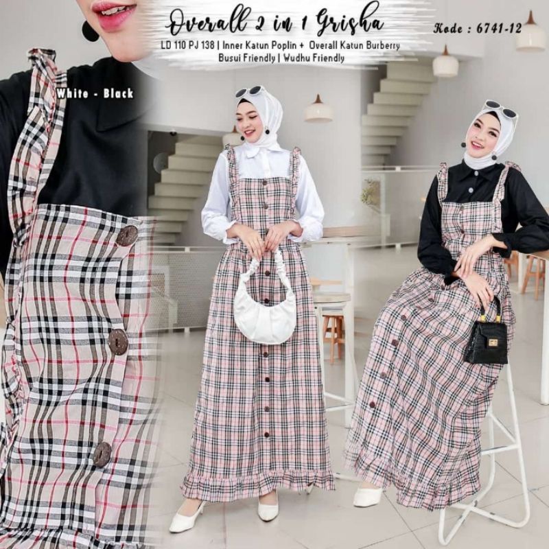 OVERALL 2IN1 MRS CHOCOLATE SET INNER OVERALL TERPISAH GAMIS BURBERRY JUMPSUIT JEANS ROK