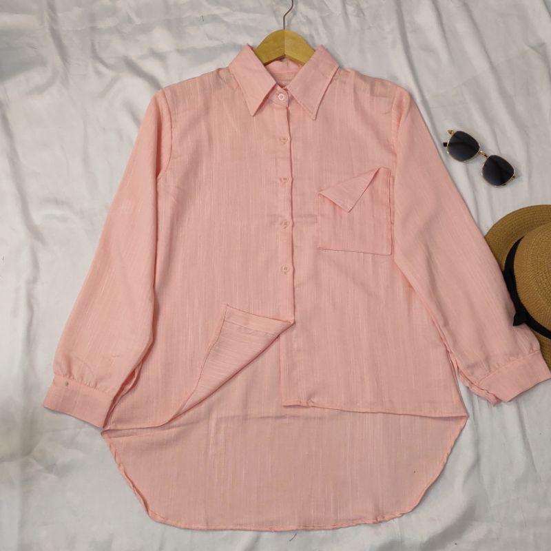 Saku Kemeja Wanita/Blus kemeja linen 2021 Kualitas tinggi Wanita/Atasan wanita kantor Wanita chic lengan panjang-KMJ SAKU~SALEM