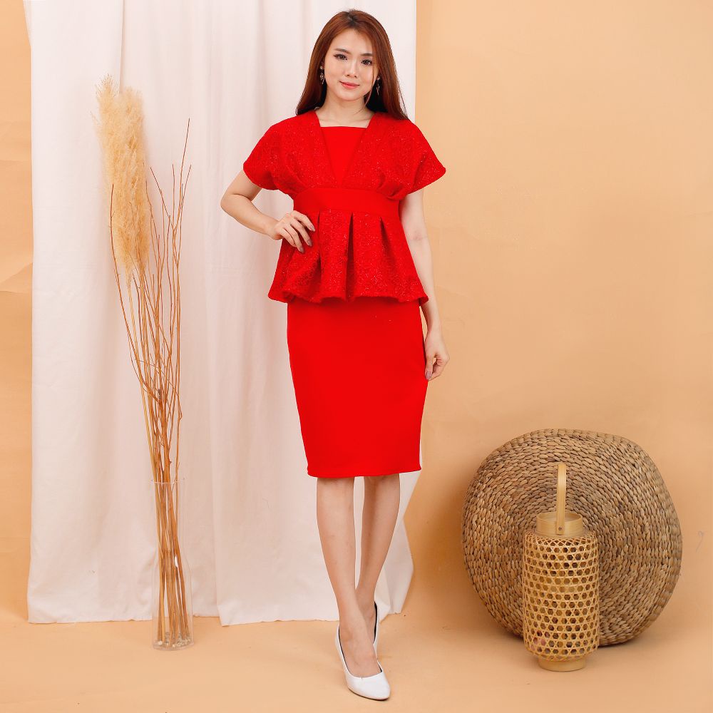 Kathryn collection# 151, DRES SPAN PEPLUM SCUBA IMPPORT PREMIUM KOMBINASI BRUKAT GLITER