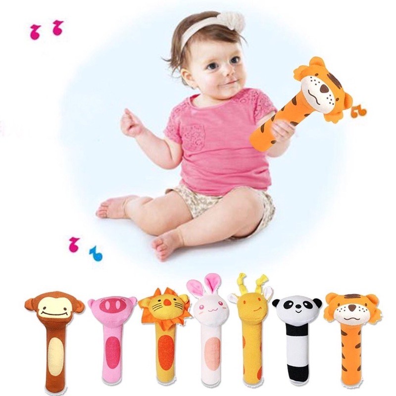 Mainan Bayi Tongkat Gigitan Genggam Bunyi Rattle Stick Baby Play Import Animal Hewan Kain Lembut