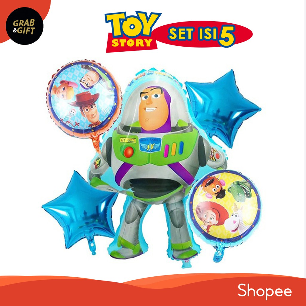 [NEW!] Balon Foil Buzz Lightyear / Toy Story Set Isi 5 pcs untuk Dekorasi / Hiasan / Pesta / Acara