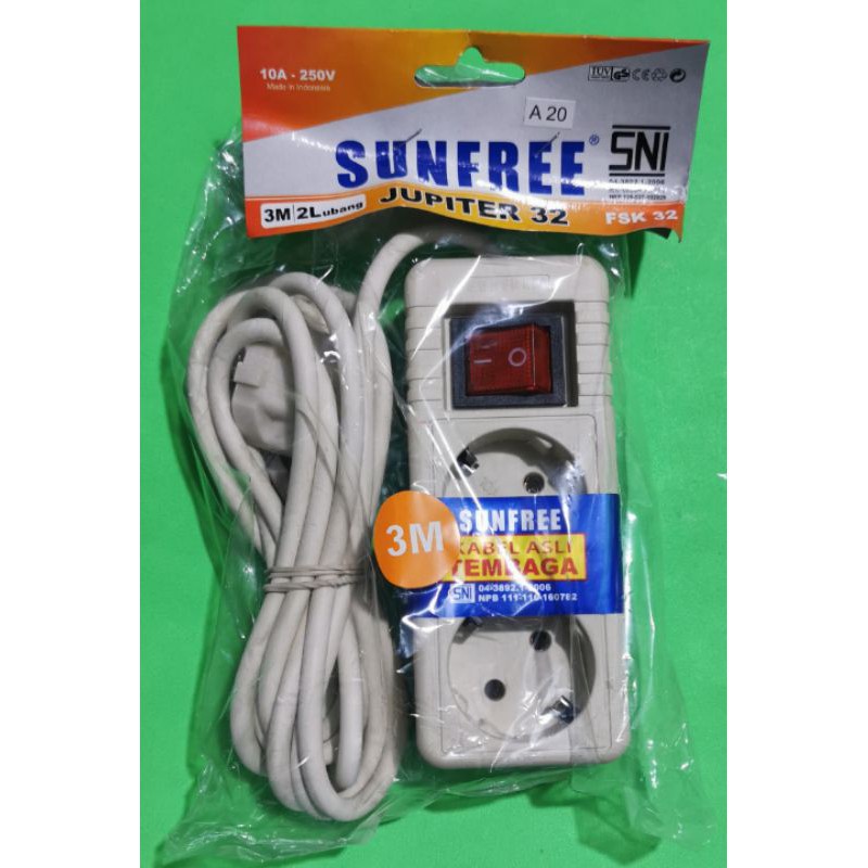 Stop Kontak 2 Lubang 3 Meter Sunfree / Colokan Listrik 2L 3m / Terminal Stopkontak Sunfree 2 lubang