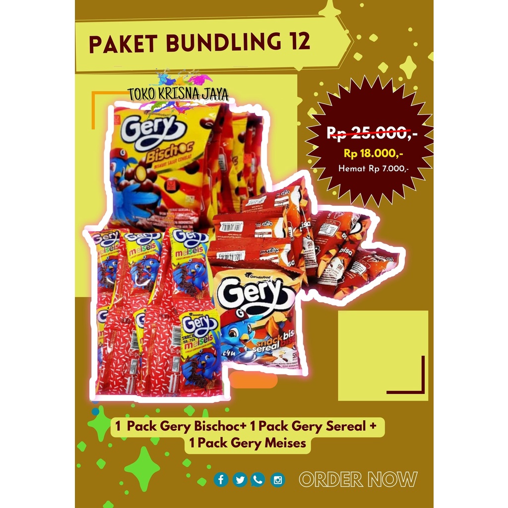 

PAKET BUNDLING 12 SNACK JADUL GERY SEREAL | GERY BISCHOC | GERY MEISES