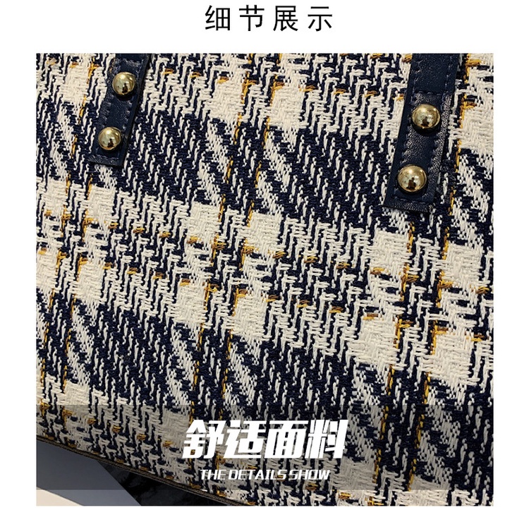 Drozenb Tas Tote Wanita Fashion Korea Motif Kotak/Totebag Fashion Korea Rajut Impor/Tas Tote Bahan Rajut Model Korea Fashion