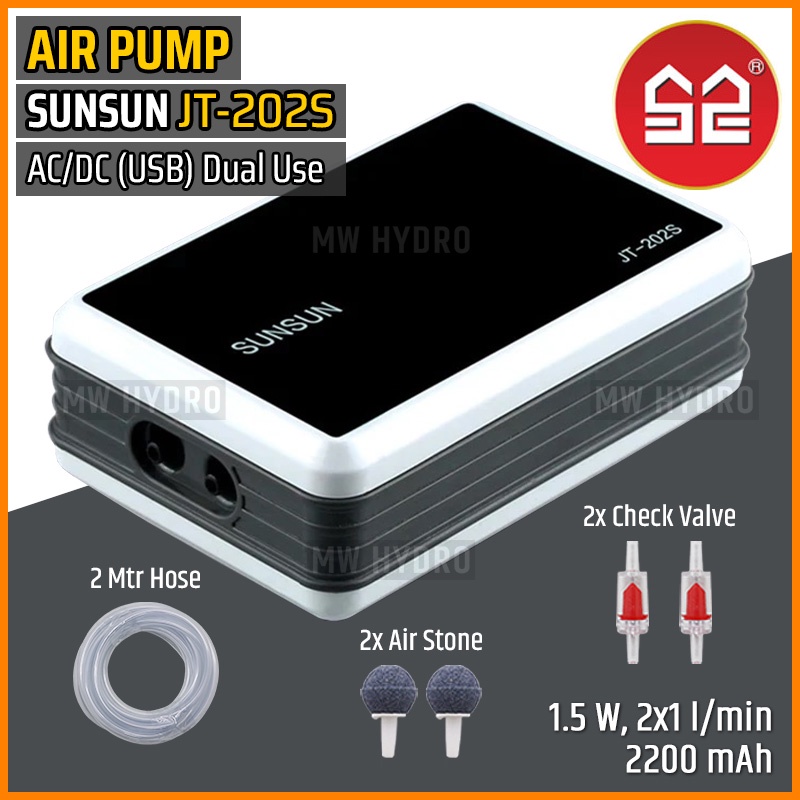 SUNSUN JT-202S, Air Pump AC/DC USB Dual Use, Aerator / Pompa Udara