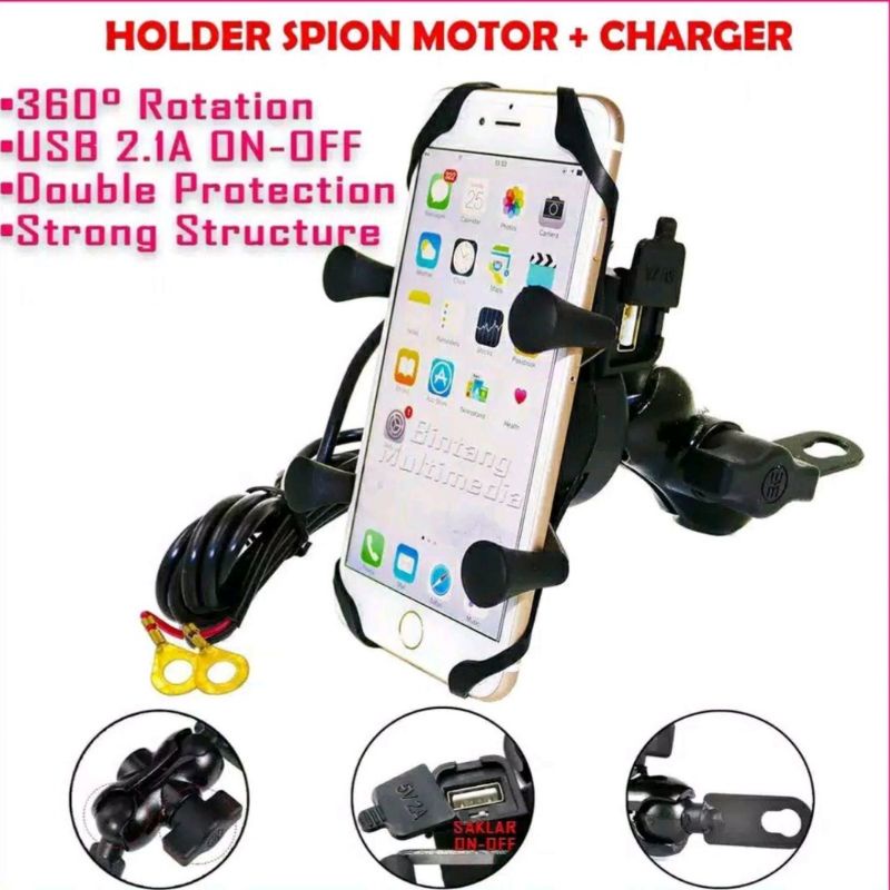 Holder charger Motor HP Handphone USB 12 volt 2A motor Nmax Lexi mio Aerox Vixion Freego M3 Soul