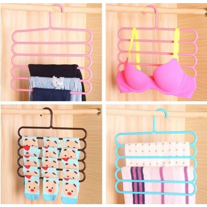 GANTUNGAN BAJU 5 SUSUN / HANGER MAGIC SERBAGUNA 5 LAYER PAKAIAN CELANA JILBAB