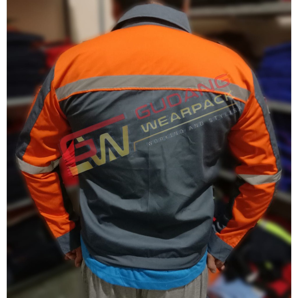 Star Wearpack - Baju Proyek Lengan Panjang Warna Abu Kombinasi Oren